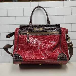 Samantha Brown Satchel Handbag Red Brown Croc Embossed Tote Bag